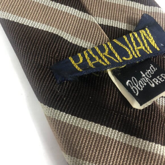 Vintage PARISIAN "Blanford Rep" Repp Stripe Tie Brown & Tan Silk Blend - Picture 5 of 8